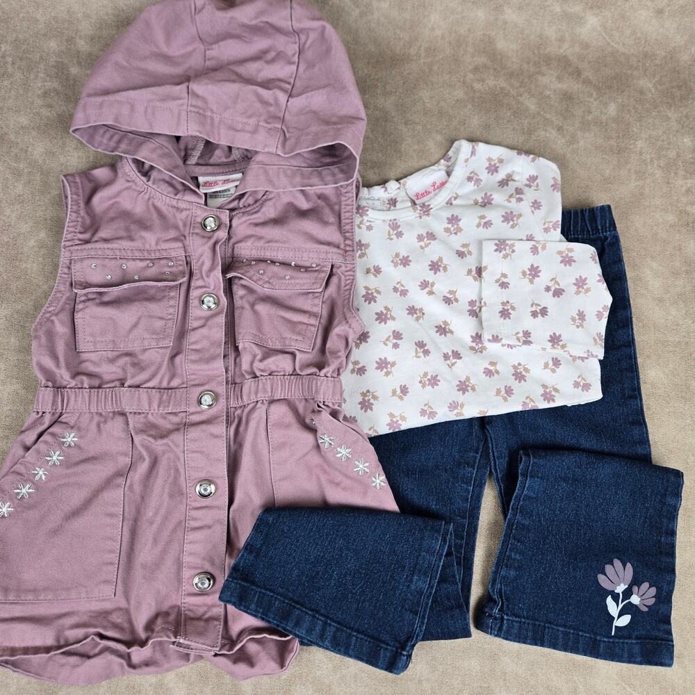 Little Lass Girls 5 Vest Shirt Denim Pants Mauve Chambray